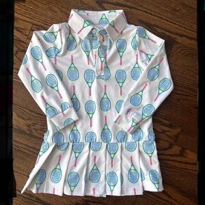 Cecil & Lou Collared Long Sleeve Tennis Racket Print Dress with Pleats Size 4T